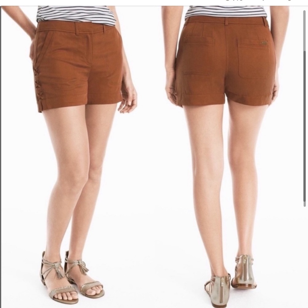 White House Black Market brown shorts with cross stick on side